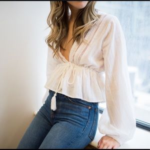 Deep V Free People Bohemian Blouse with tie